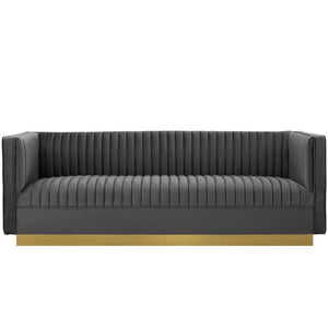 Sanguine Vertical Channel Tufted Performance Velvet Sofa Gray EEI-3405-GRY