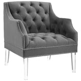 Proverbial Tufted Button Accent Performance Velvet Armchair Gray EEI-3413-GRY