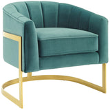 Modway Furniture Esteem Vertical Channel Tufted Performance Velvet Accent Armchair Teal 29.5 x 29 x 29
