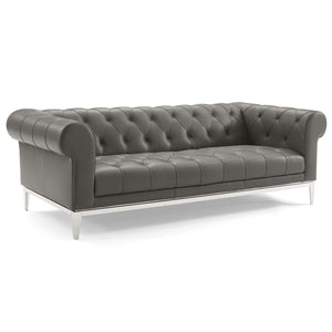 Idyll Tufted Button Upholstered Leather Chesterfield Sofa Gray EEI-3441-GRY