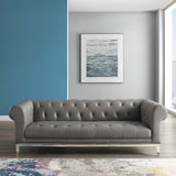 Idyll Tufted Button Upholstered Leather Chesterfield Sofa Gray EEI-3441-GRY