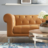 Idyll Tufted Button Upholstered Leather Chesterfield Sofa Tan EEI-3441-TAN