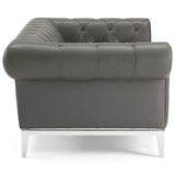 Idyll Tufted Button Upholstered Leather Chesterfield Loveseat Gray EEI-3442-GRY
