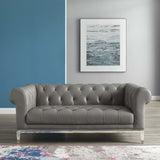 Idyll Tufted Button Upholstered Leather Chesterfield Loveseat Gray EEI-3442-GRY