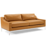 Harness 83.5" Stainless Steel Base Leather Sofa Tan EEI-3444-TAN