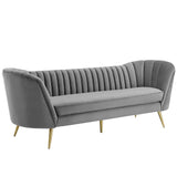 Opportunity Vertical Channel Tufted Curved Performance Velvet Sofa Gray EEI-3453-GRY