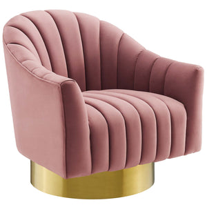 Buoyant Vertical Channel Tufted Accent Lounge Performance Velvet Swivel Chair Dusty Rose EEI-3459-DUS