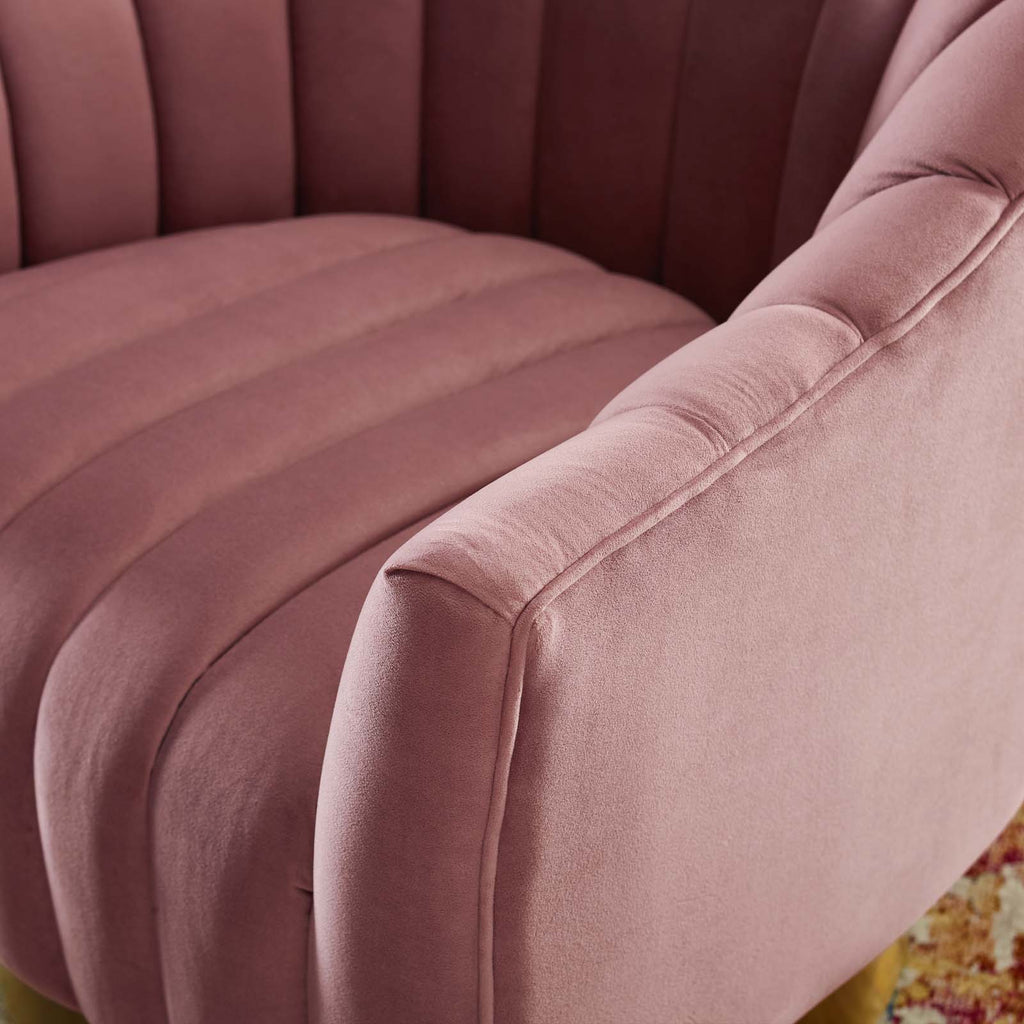 Buoyant Vertical Channel Tufted Accent Lounge Performance Velvet Swivel Chair Dusty Rose EEI-3459-DUS
