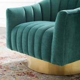 Buoyant Vertical Channel Tufted Accent Lounge Performance Velvet Swivel Chair Teal EEI-3459-TEA