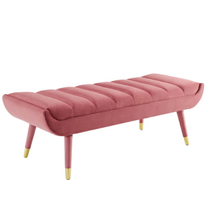 Guess Channel Tufted Performance Velvet Accent Bench Dusty Rose EEI-3484-DUS