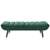 Guess Channel Tufted Performance Velvet Accent Bench Green EEI-3484-GRN