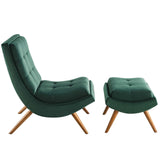 Ramp Upholstered Performance Velvet Lounge Chair and Ottoman Set Green EEI-3487-GRN