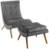 Ramp Upholstered Performance Velvet Lounge Chair and Ottoman Set Gray EEI-3487-GRY