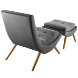 Ramp Upholstered Performance Velvet Lounge Chair and Ottoman Set Gray EEI-3487-GRY