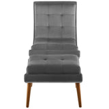 Ramp Upholstered Performance Velvet Lounge Chair and Ottoman Set Gray EEI-3487-GRY