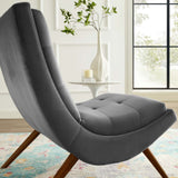 Ramp Upholstered Performance Velvet Lounge Chair and Ottoman Set Gray EEI-3487-GRY