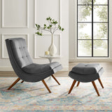 Ramp Upholstered Performance Velvet Lounge Chair and Ottoman Set Gray EEI-3487-GRY