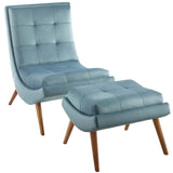 Ramp Upholstered Performance Velvet Lounge Chair and Ottoman Set Light Blue EEI-3487-LBU