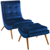 Ramp Upholstered Performance Velvet Lounge Chair and Ottoman Set Navy EEI-3487-NAV