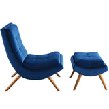 Ramp Upholstered Performance Velvet Lounge Chair and Ottoman Set Navy EEI-3487-NAV