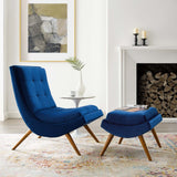 Ramp Upholstered Performance Velvet Lounge Chair and Ottoman Set Navy EEI-3487-NAV