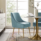 Discern Pleated Back Upholstered Performance Velvet Dining Chair Light Blue EEI-3509-LBU