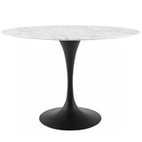 Modway Furniture Lippa 48" Oval Artificial Marble Dining Table White EEI-3518-BLK-WHI