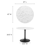 Modway Furniture Lippa 40" Round Artificial Marble Dining Table White EEI-3526-BLK-WHI