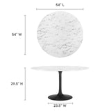 Modway Furniture Lippa 54" Round Artificial Marble Dining Table White EEI-3528-BLK-WHI