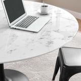 Modway Furniture Lippa 54" Round Artificial Marble Dining Table White EEI-3528-BLK-WHI