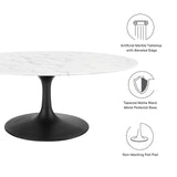 Modway Furniture Lippa 42" Oval-Shaped Artificial Marble Coffee Table White EEI-3534-BLK-WHI
