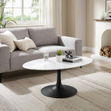 Modway Furniture Lippa 42" Oval-Shaped Artificial Marble Coffee Table White EEI-3534-BLK-WHI