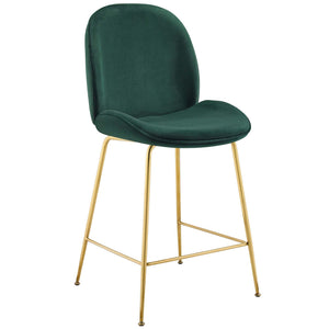 Scoop Gold Stainless Steel Leg Performance Velvet Counter Stool Green EEI-3549-GRN