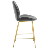 Scoop Gold Stainless Steel Leg Performance Velvet Counter Stool Gray EEI-3549-GRY