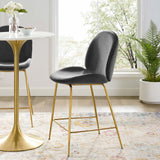 Scoop Gold Stainless Steel Leg Performance Velvet Counter Stool Gray EEI-3549-GRY