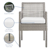 Aura Dining Armchair Outdoor Patio Wicker Rattan Set of 2 Gray White EEI-3561-GRY-WHI