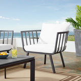 Riverside Outdoor Patio Aluminum Armchair Gray White EEI-3566-SLA-WHI