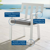 Baxley Stackable Outdoor Patio Aluminum Dining Armchair White Gray EEI-3571-WHI-GRY