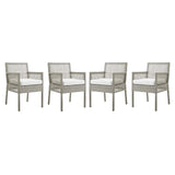 Aura Dining Armchair Outdoor Patio Wicker Rattan Set of 4 Gray White EEI-3594-GRY-WHI