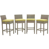 Modway Furniture Conduit Bar Stool Outdoor Patio Wicker Rattan Set of 4 Light Gray Peridot 18 x 17.5 x 39.5