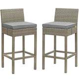 Modway Furniture Conduit Bar Stool Outdoor Patio Wicker Rattan Set of 2 Light Gray Gray 18 x 35 x 39.5