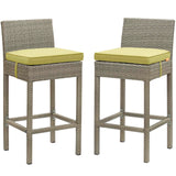 Modway Furniture Conduit Bar Stool Outdoor Patio Wicker Rattan Set of 2 Light Gray Peridot 18 x 35 x 39.5