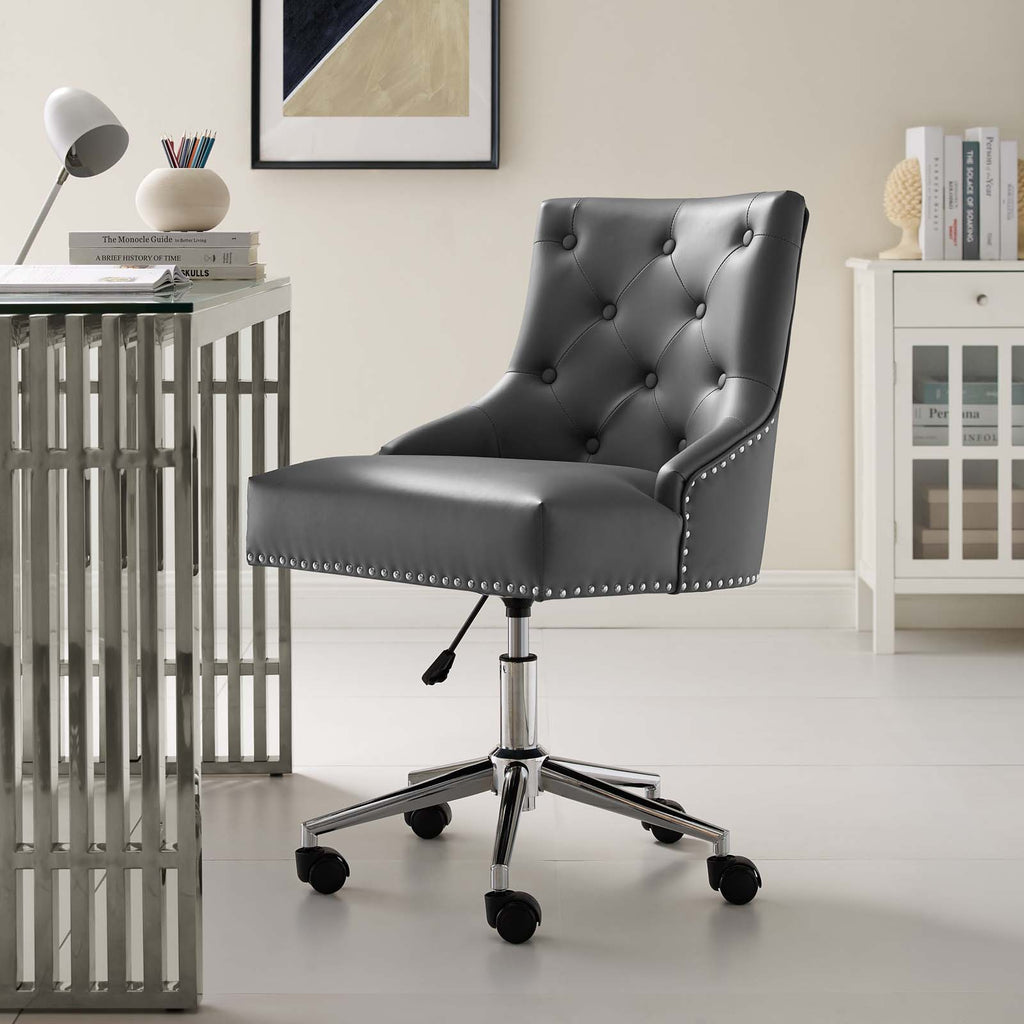 Regent Tufted Button Swivel Faux Leather Office Chair Gray EEI-3608-GRY