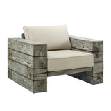 Manteo Rustic Coastal Outdoor Patio Sunbrella® Lounge Armchair Set of 2 Light Gray Beige EEI-3653-LGR-BEI