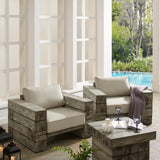Manteo Rustic Coastal Outdoor Patio Sunbrella® Lounge Armchair Set of 2 Light Gray Beige EEI-3653-LGR-BEI