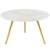 Lippa 28" Round Artificial Marble Coffee Table with Tripod Base Gold White EEI-3664-GLD-WHI