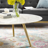 Lippa 36" Round Artificial Marble Coffee Table with Tripod Base Gold White EEI-3665-GLD-WHI