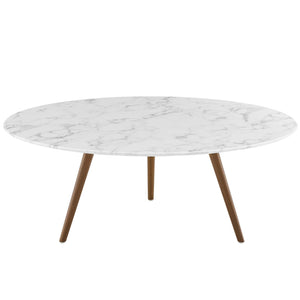 Lippa 40" Round Artificial Marble Coffee Table with Tripod Base Walnut White EEI-3668-WAL-WHI