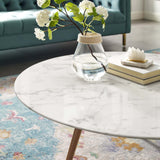 Lippa 40" Round Artificial Marble Coffee Table with Tripod Base Walnut White EEI-3668-WAL-WHI