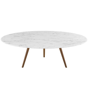 Lippa 47" Round Artificial Marble Coffee Table with Tripod Base Walnut White EEI-3669-WAL-WHI